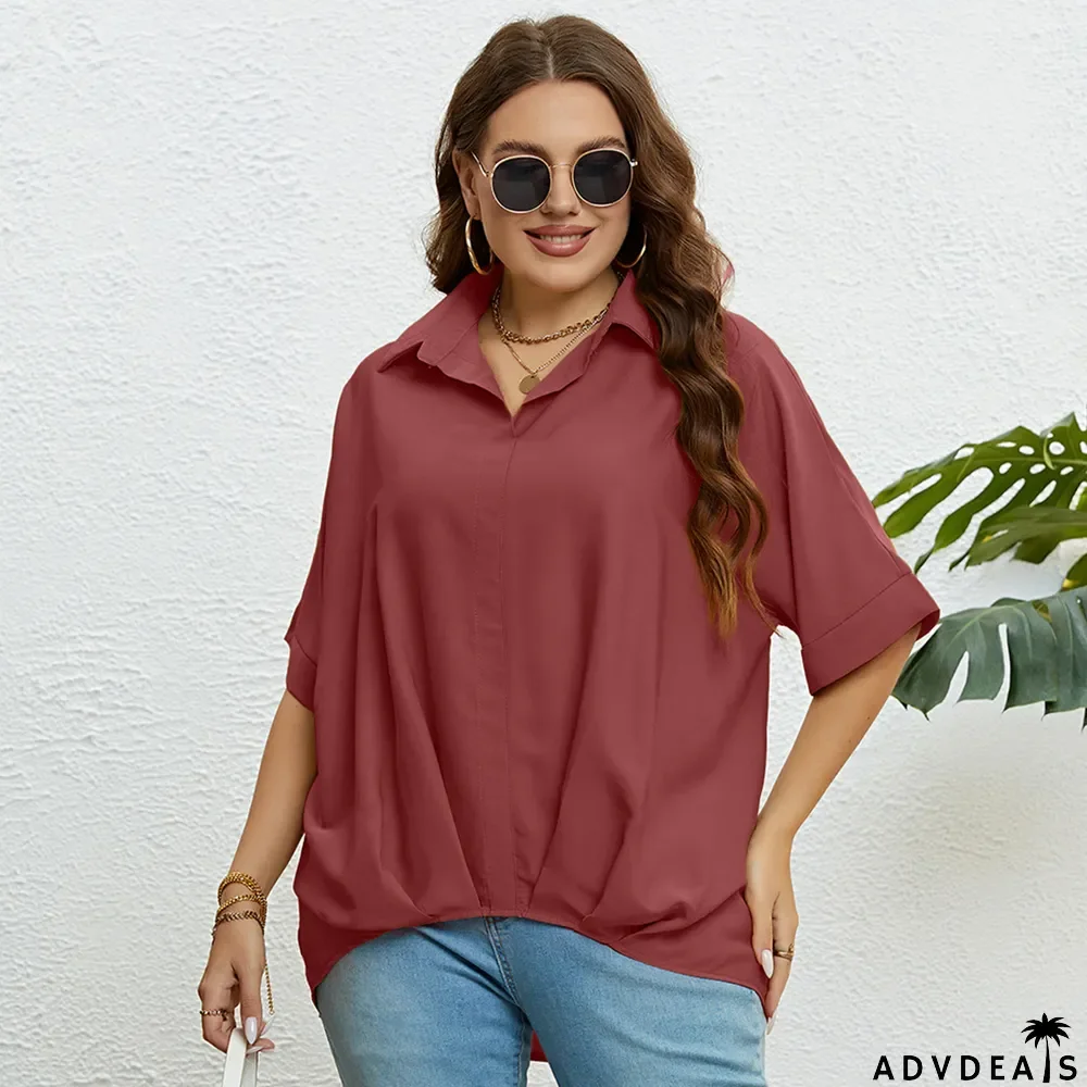 Women's Summer V Neck Slim Fit Half Sleeves Plus Size Top