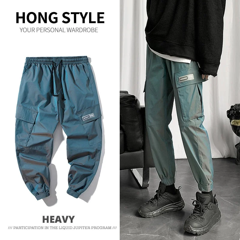 Streetwear Cargo Pants Men Reflective Loose Hip Hop Casual Pants Mens Harem Pant Harajuku Jogger Sweatpant Men Trousers