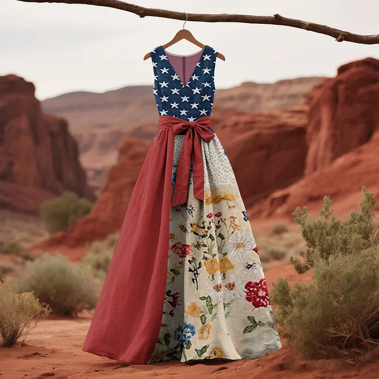 Women's Vintage Independence Day Flag Print Sleeveless Casual Dress