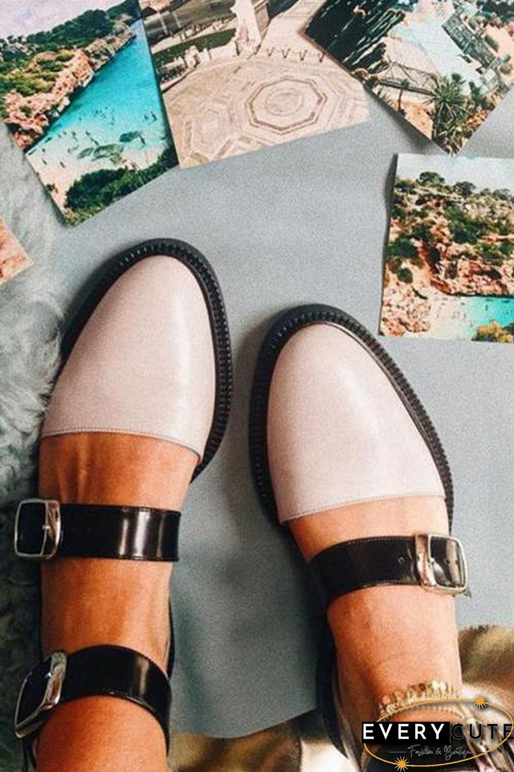 Buckle Color Block Sandals Flats