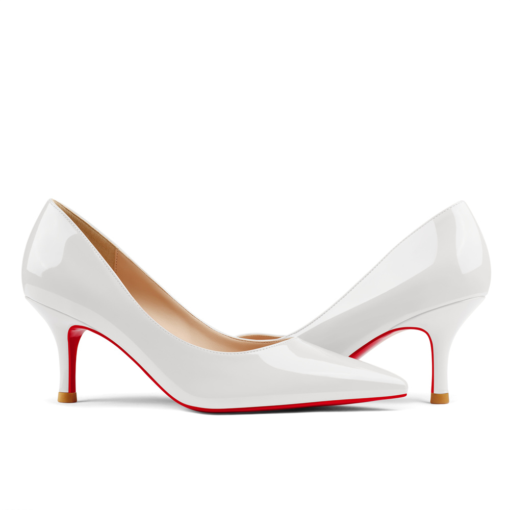 2.36"  Pointed Toe Red Bottom Kitten Heels Daily Patent Pumps for Women-MERUMOTE