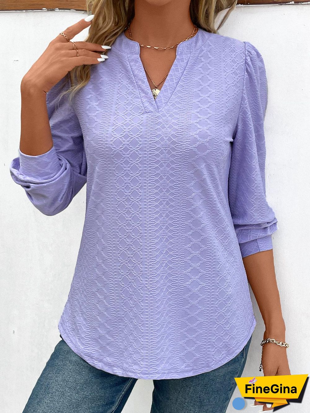 Women's Long Sleeve V-neck Solid Color Top