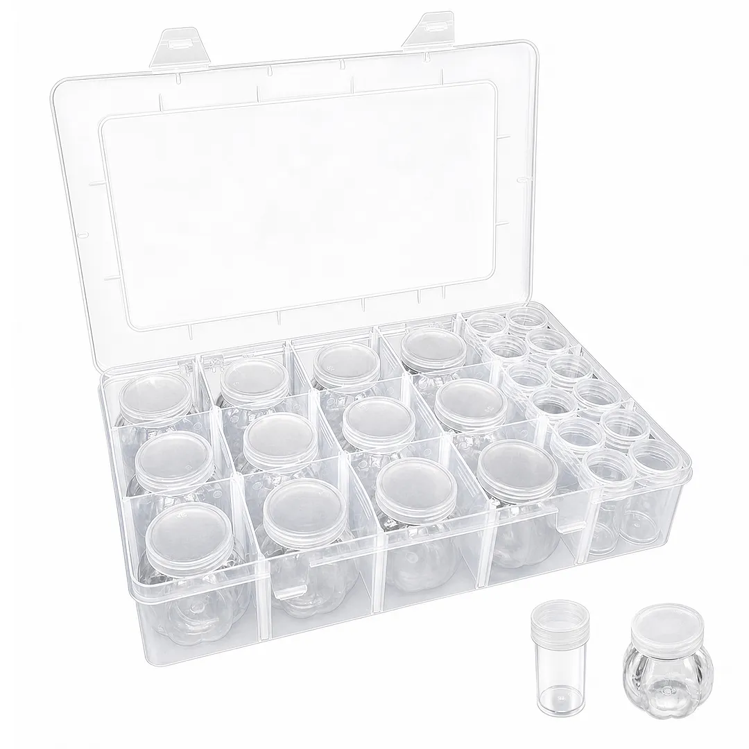 Diamond Painting Containers Multi Purpose Portable Plastic Case Box with Stickers & Compartments Arts Crafts Storage Bottle for Hardware Rhinestone