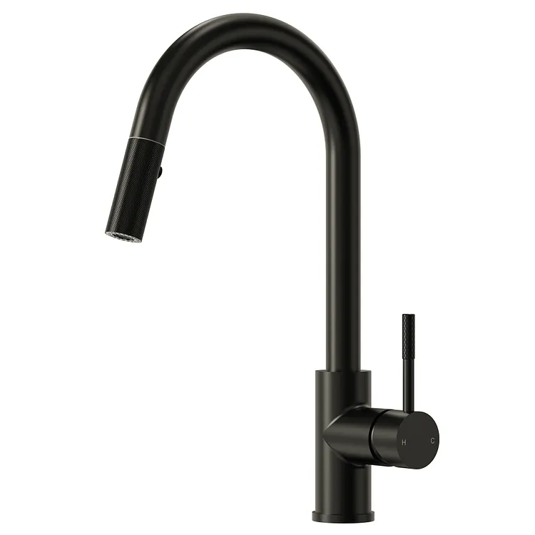  EVERSTEIN Knurled High Arc Pull Down Kitchen Faucet in Matte Black