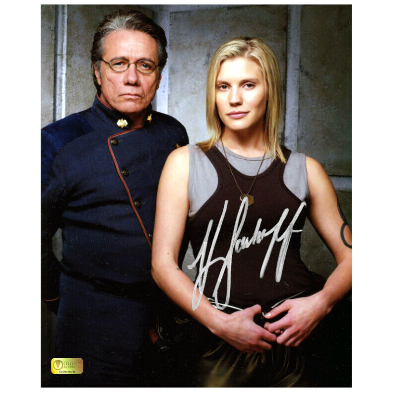 Katee Sackhoff Autographed Battlestar Galactica Starbuck, Adama 8×10 Photo Poster painting