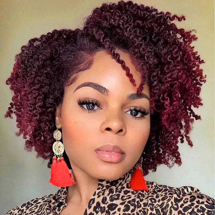 Daily Wine Red African Small Curly Short Hair Wigs