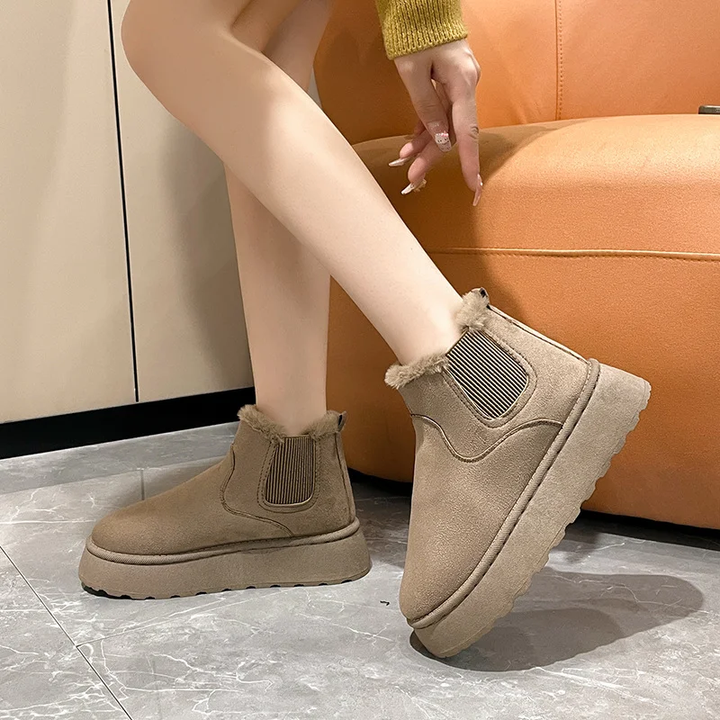 Breakj Breakj Autumn And Winter New Women's Thick Snow Boots Cotton Shoes Warm Plus Velvet Round Head Jacket Cotton Boots 43