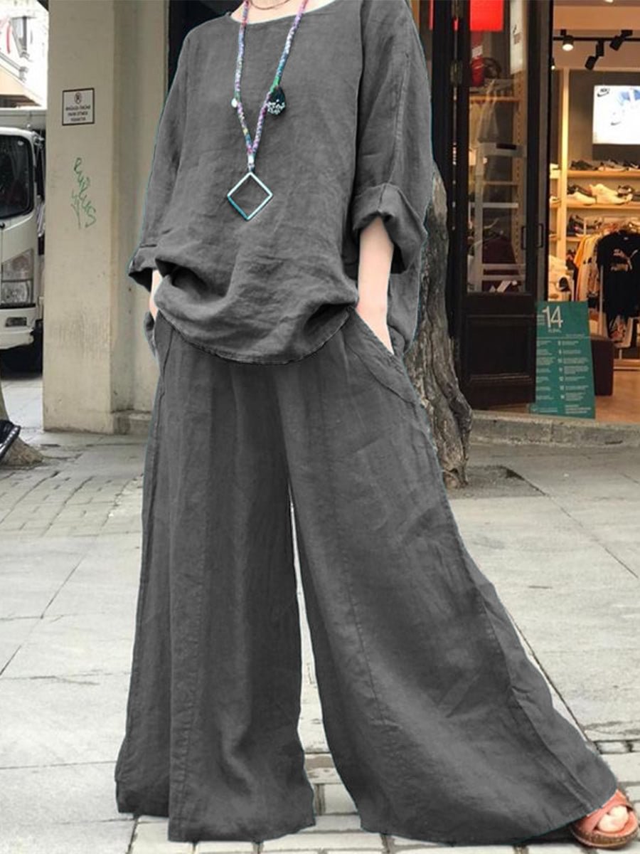 Solid Color Wide-leg Pants Casual Two-piece Suits