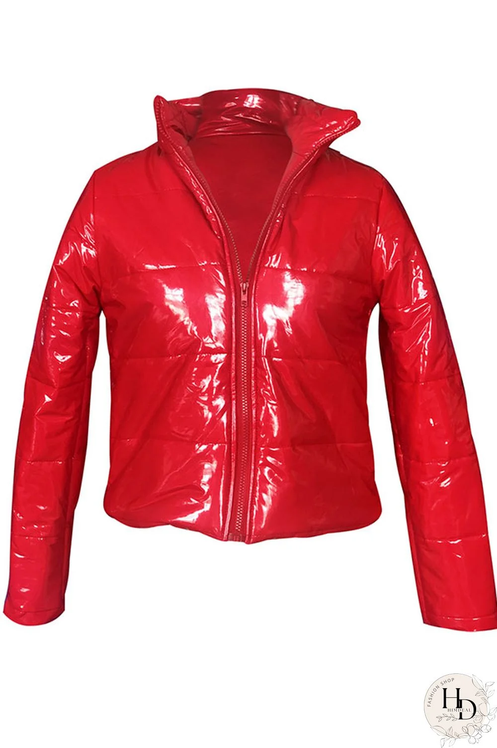 Red Turndown Collar Solid PU Long Sleeve