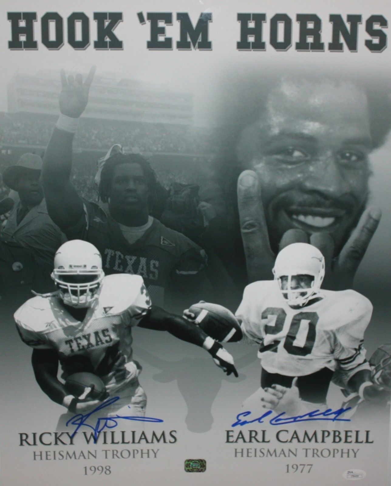 Earl Campbell Ricky Williams Autographed 16x20 B&W UT Photo Poster painting- JSA Auth