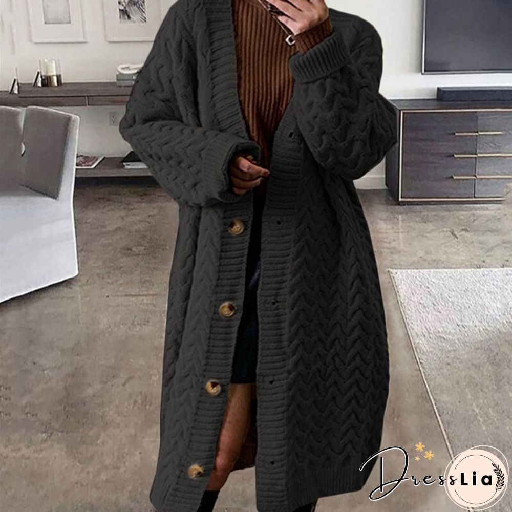 Fall Winter Warm Thick Wool Solid Outerwear Women Fashion Vintage Single Breasted Jackets Knitted Long Sweater Ladies Cardigan