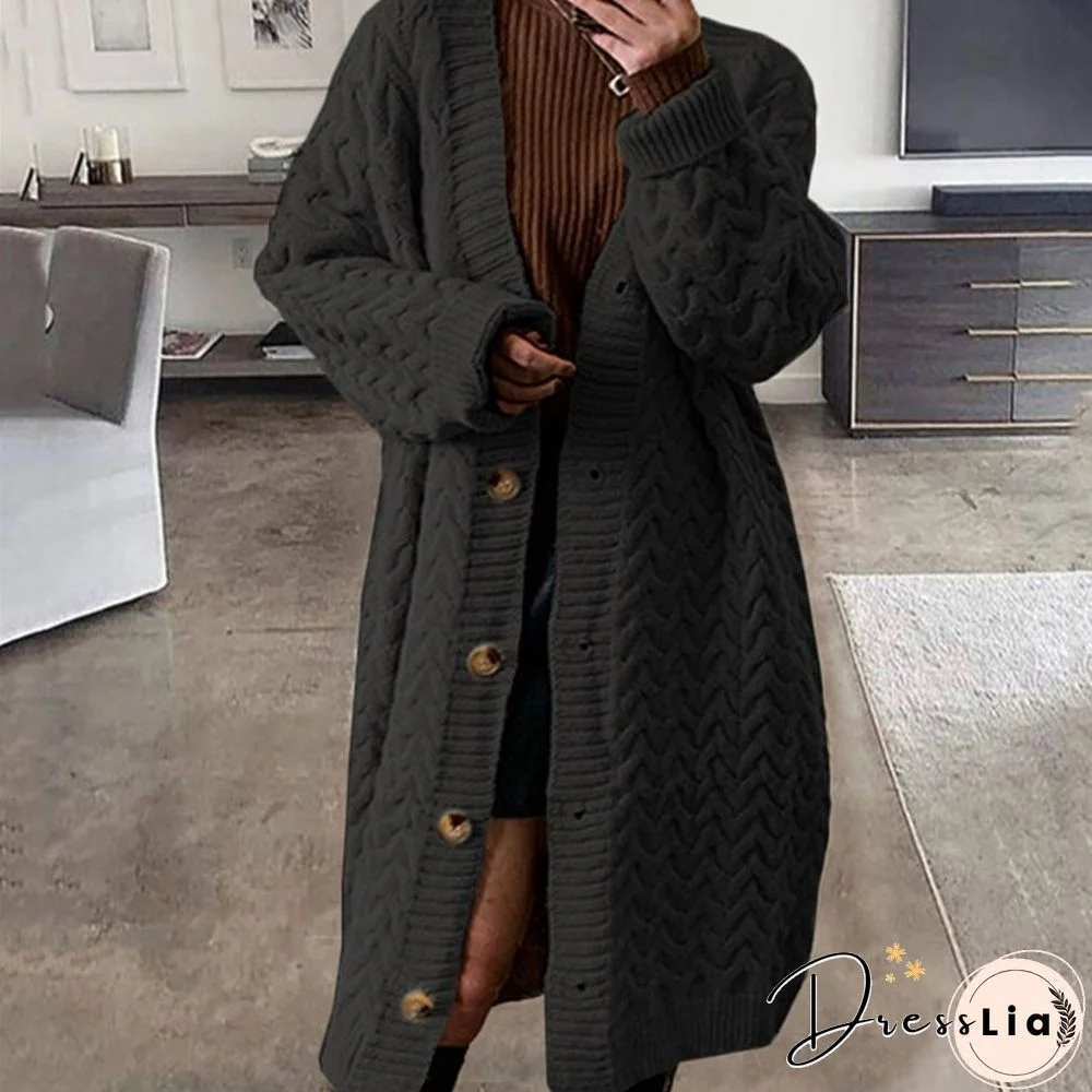Fall Winter Warm Thick Wool Solid Outerwear Women Fashion Vintage Single Breasted Jackets Knitted Long Sweater Ladies Cardigan