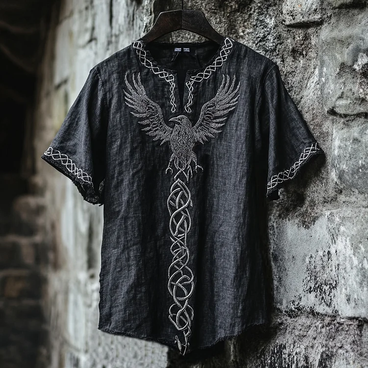 Men's Celtic Knot Raven Embroidered Vintage Shirt