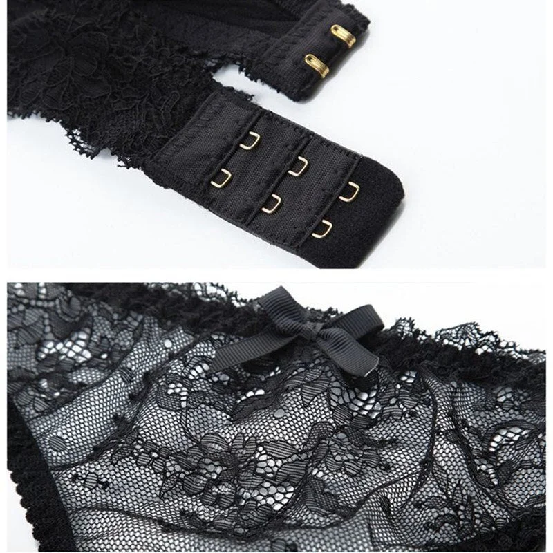 Sexy Garter Set Bra Panties Garter Underwire Bra Plus Size Bralettes 1/2 Cup Tow Hook-and-eye Sexy Intimates Woman Lingerie 2020