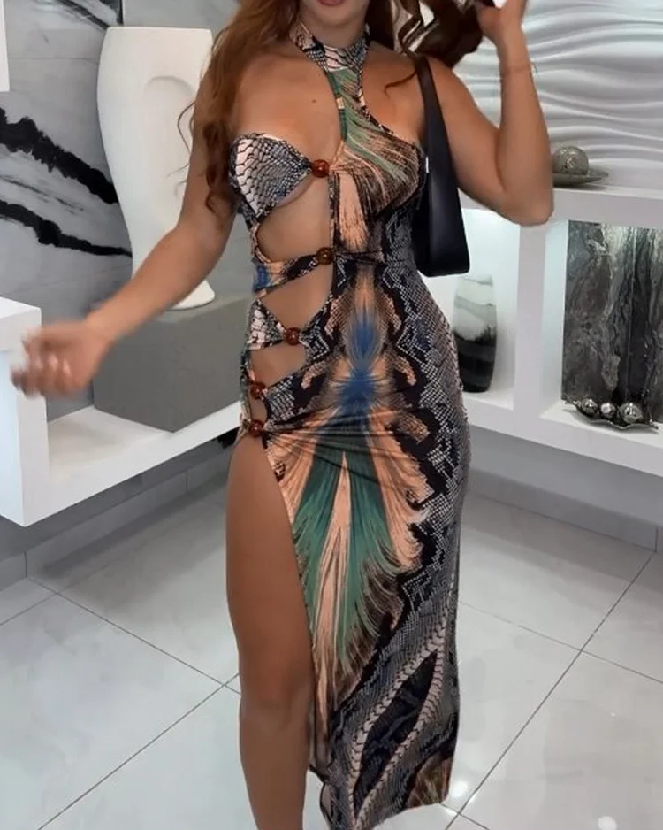 Sleeveless hollow print dress