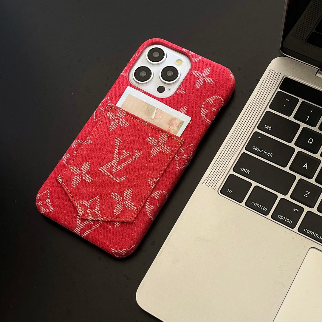 Denim Canvas LV Back Card Slot Apple iPhone Case