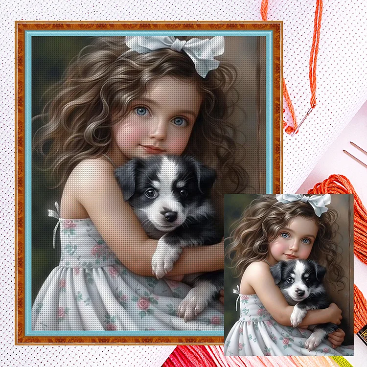 Little Girl And Puppy 11CT (40*50CM) Counted Cross Stitch gbfke