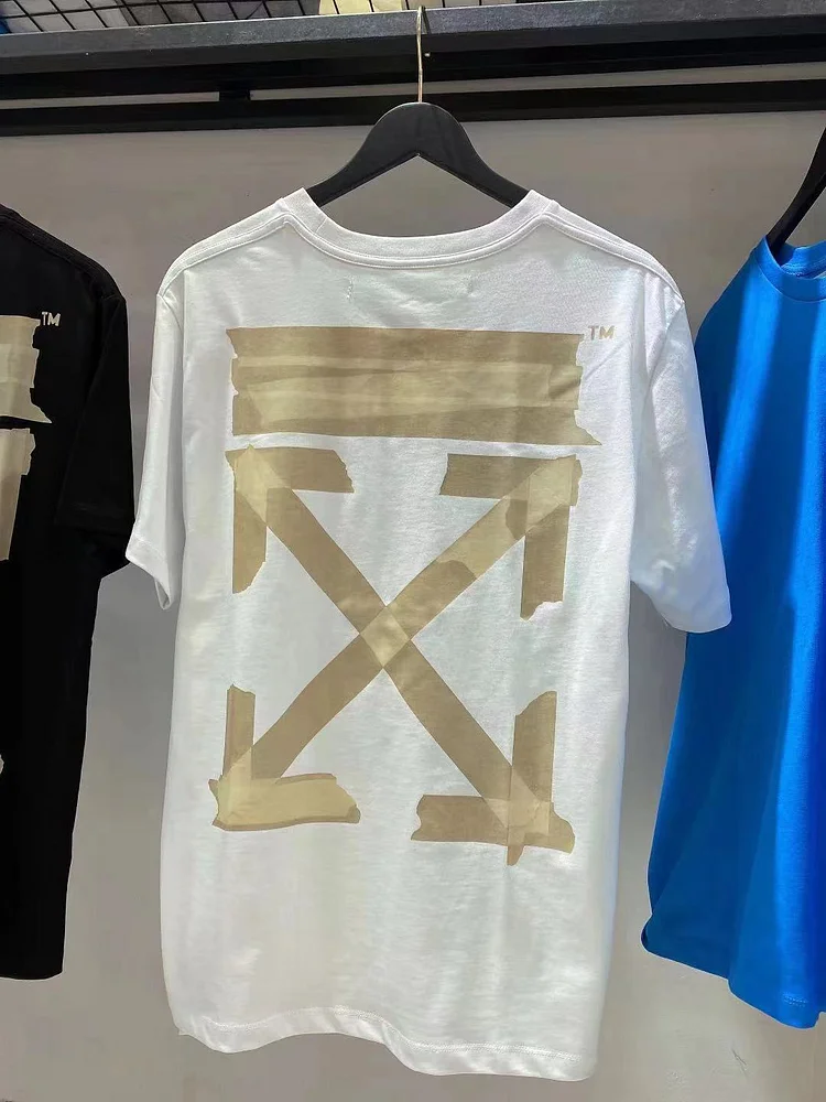 off White T Shirt Strip Arrow Print Men's and Women's Short-Sleeved T-shirt