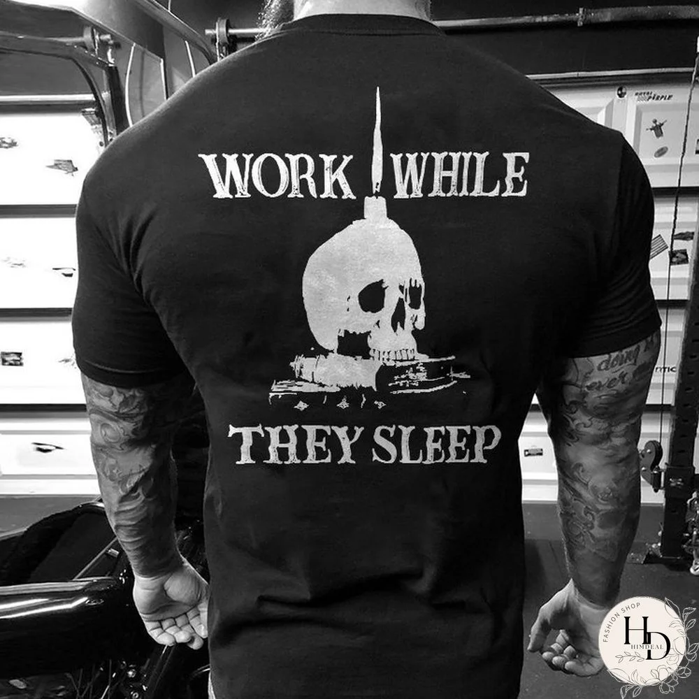 Work While They Sleep Men's Letter Print T-Shirt