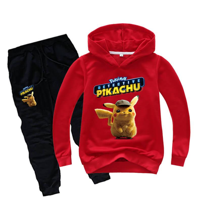 Mayoulove Boys Girls Pokemon Detective Pikachu Print Cotton Hoodie N Sweatpants-Mayoulove