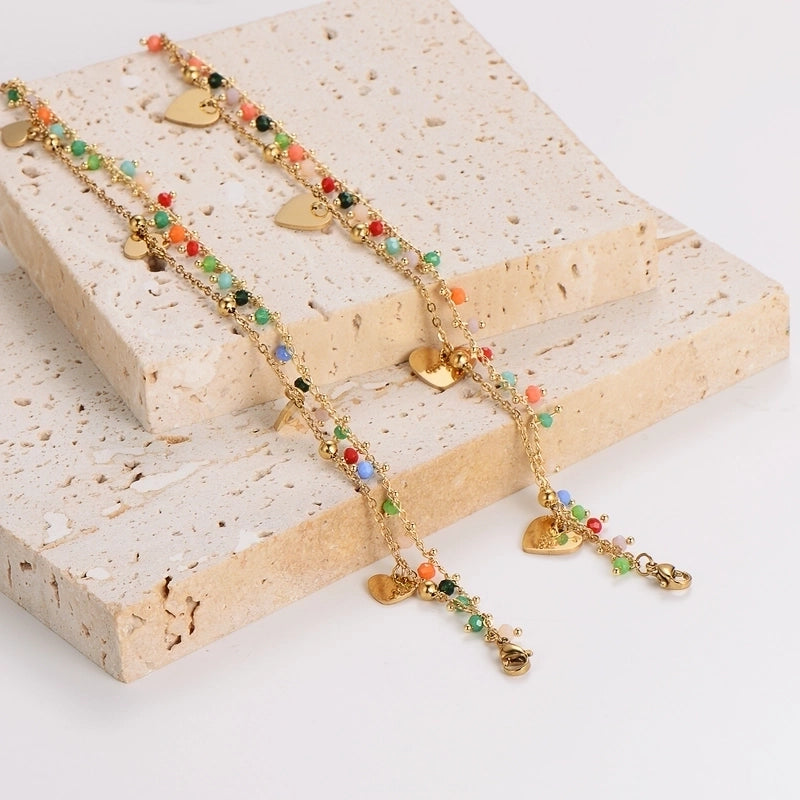 Casual Minimalist Heart Shape 304 Stainless Steel Colorful Diamond Bracelets In Bulk