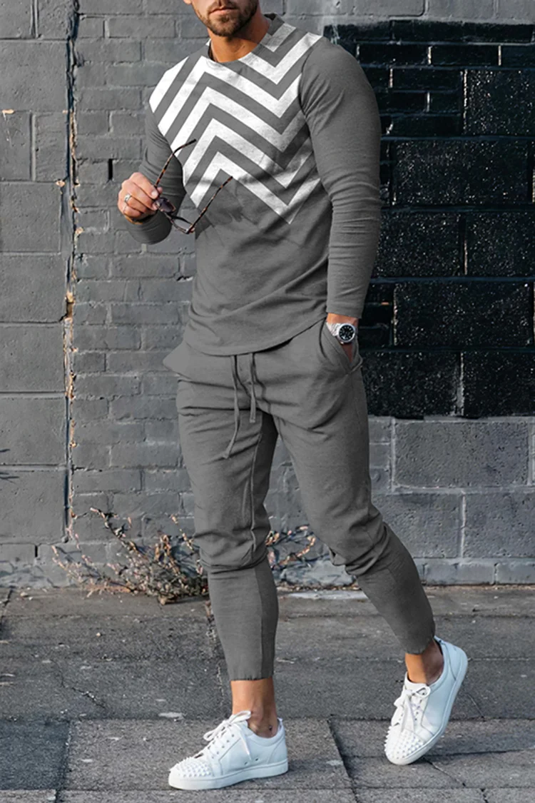 White Wavy Line Print T-Shirt And Pants Co-Ord