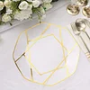 10 Pack | 10" Clear / Gold Geometric Design Plastic Dinner Plates, Disposable Octagon Party Plates