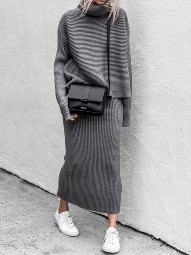 Polyester Fibre Casual Turtleneck Long Sleeve Suits