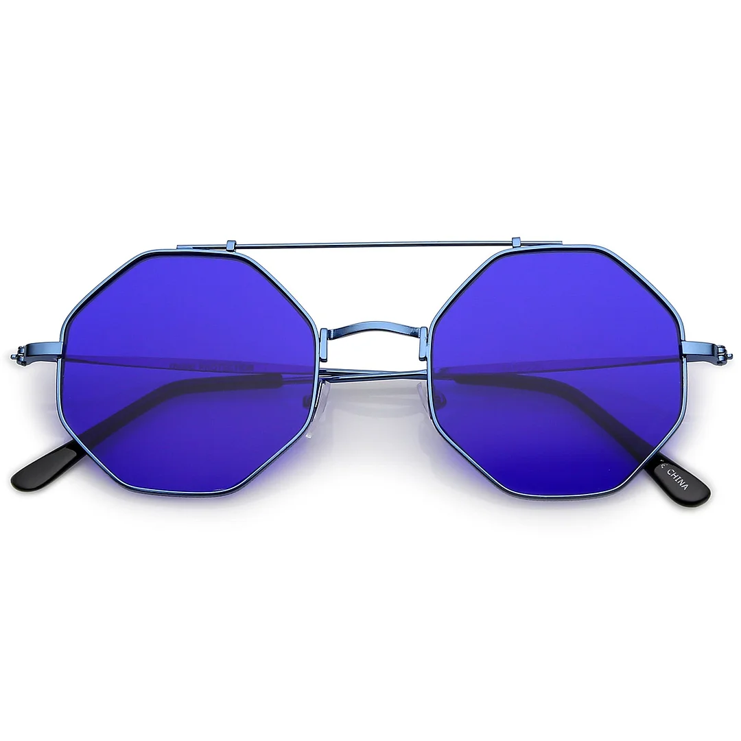 Modern Octagon glasses With Crossbar Colored Flat Lens And Ultra Slim Arms 52mm