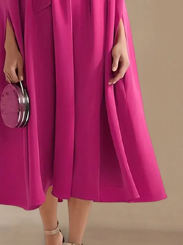 Simple Long Batwing Sleeves Solid Color Round-Neck Mini Dresses