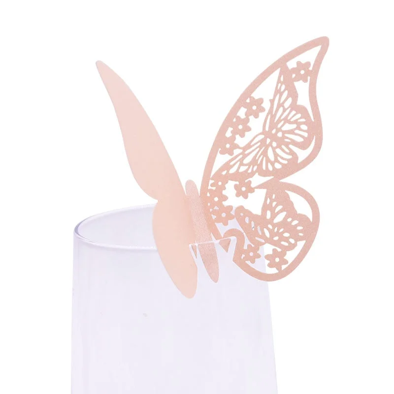 50Pcs Butterfly Name Place Card Wine Glass Cup Paper Card for Wedding Birthday Decoration Table Event Party Supplies Baby Shower
