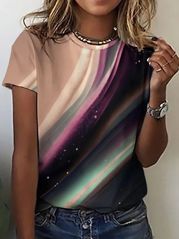 Printed Short Sleeve Casual T-shirt for  Women and Men Unisex Pattern Ray, Pink, Black