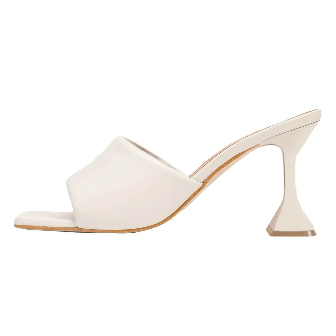 Women's Vegan Leather Wide Band Square Toe Elegant Ivory High Heels