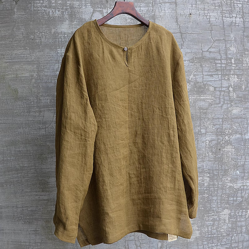 Men's Casual Loose Fit Linen Long Sleeve Shirt