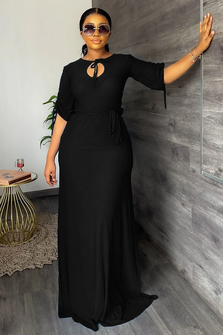 Cut Out Tied Up Ruched Split Maxi Dresses