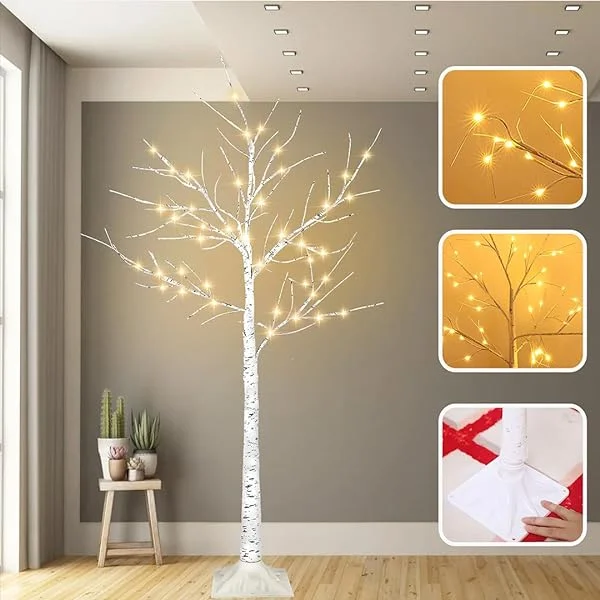 2-Pack 4FT Lighted Birch Tree, Higher Size Christmas Birch Tree for Indoor & Outdoor Decorations, Timer Function Artificial Tree Light with 96 LED Warm White Lights for Home Decor Bedroom Party Warm White 2 Pack 4Ft