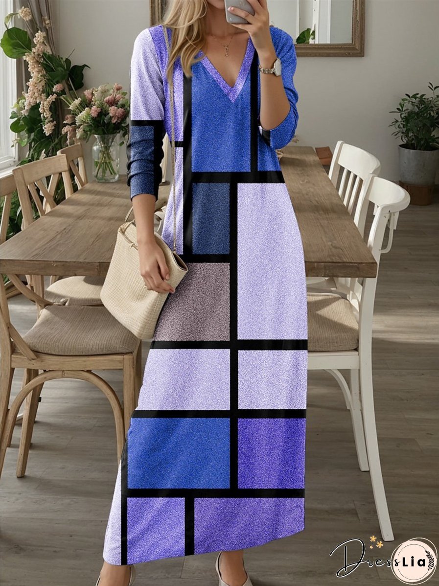 V-neck Long Sleeve Maxi Dress