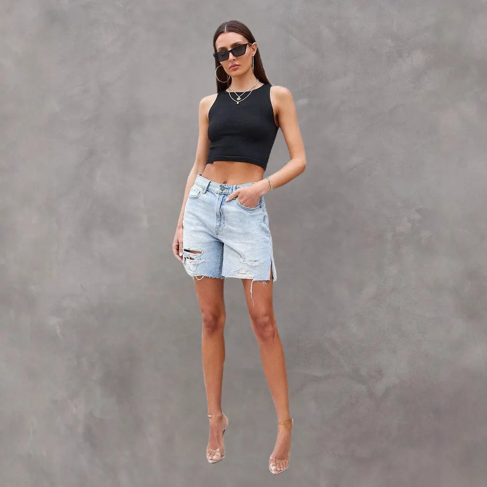 Damen Jeansshorts – Distressed Design, Moderne Passform, Seitenschlitze-83378-f1ab7d81-d508-454a-9c83-70c32e842cab