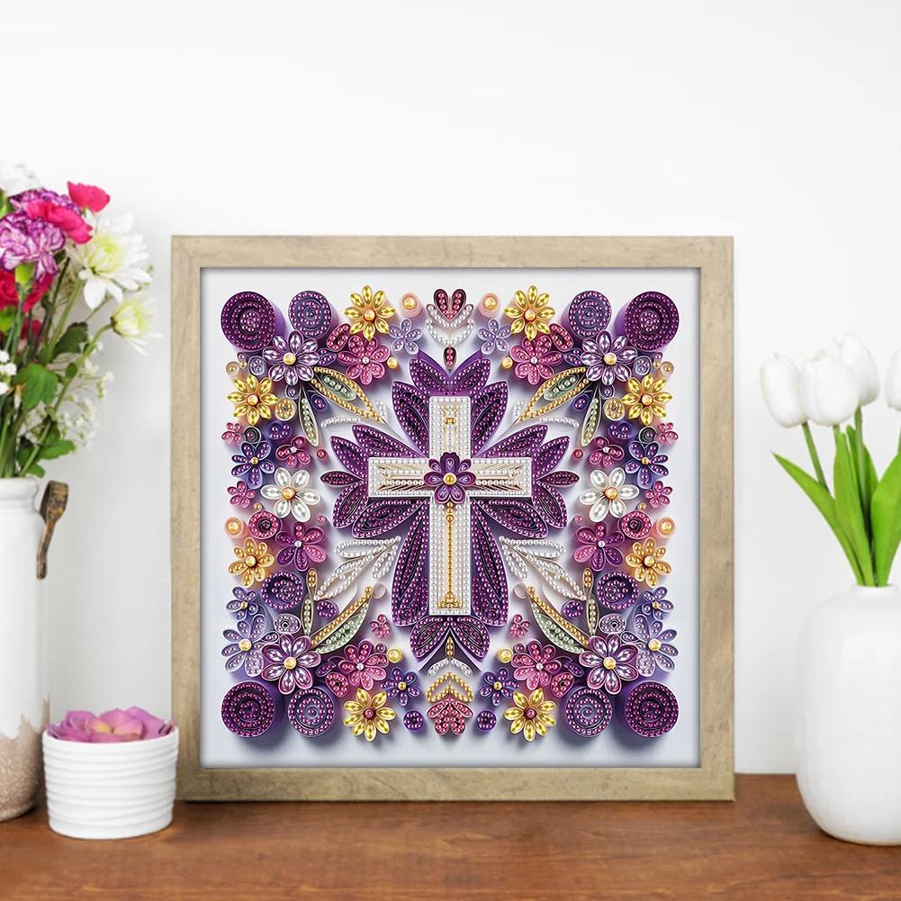 Diamond Painting - Partial Special Shaped Drill - Flower Cross(Canvas|30*30cm)