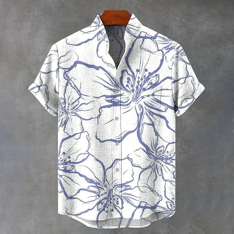 Vintage Blue Flowers Print Casual Shirt