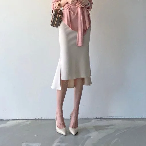 Women Sexy Elegant Office Lady Bodycon High Waist Skinny Ruffles Female Midi Wear To Work Skirts