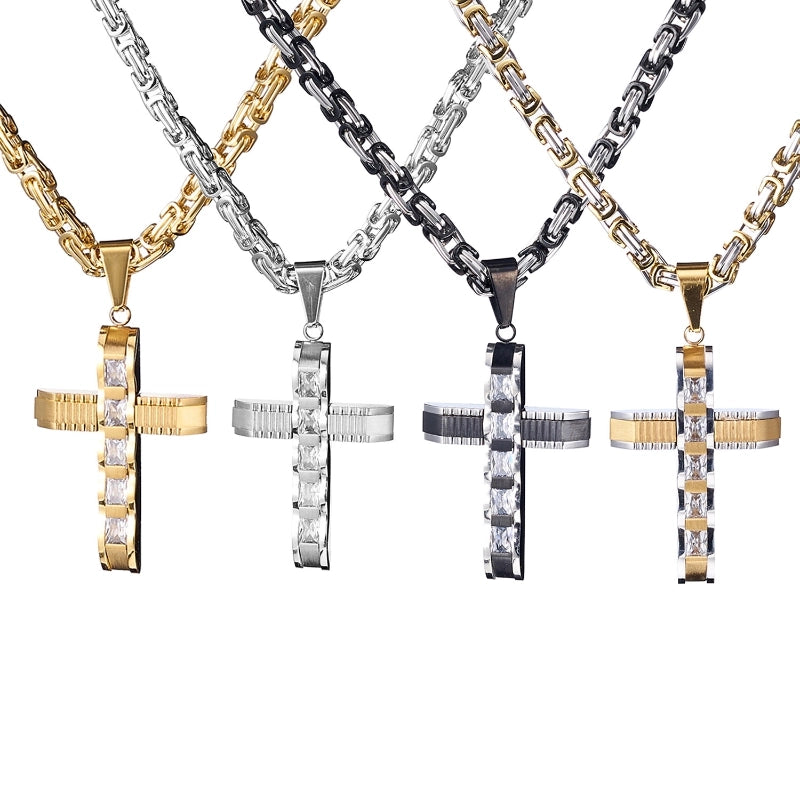 Basic Modern Style Classic Style Cross 304 Stainless Steel Plating Inlay Zircon Unisex Pendant Necklace