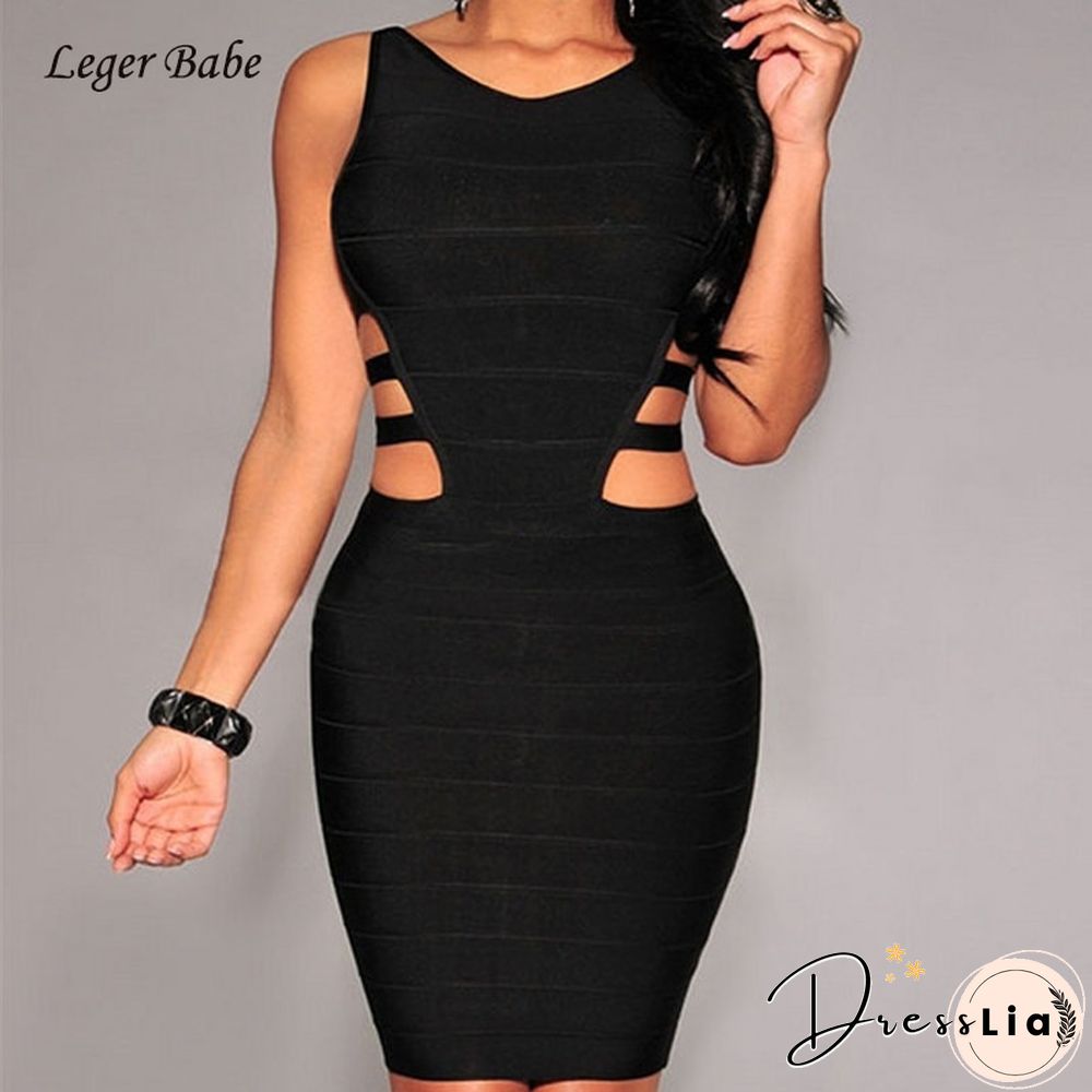 Party Women Dress Bandage Black Sexy Empire Hollow Out V-Neck Sleeveless Ladies Elegant Fashion Bodycon Dresses Vestidos Summer