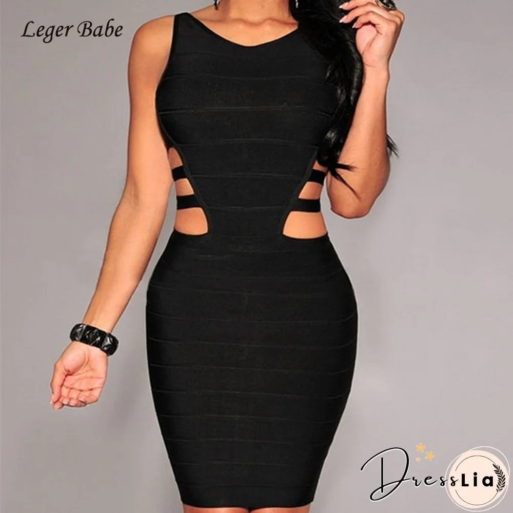 Party Women Dress Bandage Black Sexy Empire Hollow Out V-Neck Sleeveless Ladies Elegant Fashion Bodycon Dresses Vestidos Summer