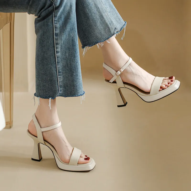Breakj Breakj Summer Thick-Soled Women's Shoes With Fashion Square High Heels Coarse Heel Waterproof Table Barbie Powder Sandals 9Cm
