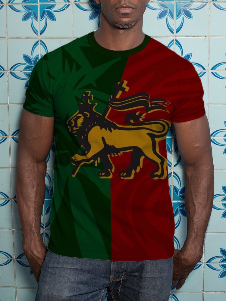 Men's Rasta Lion Contrast Color T Shirt