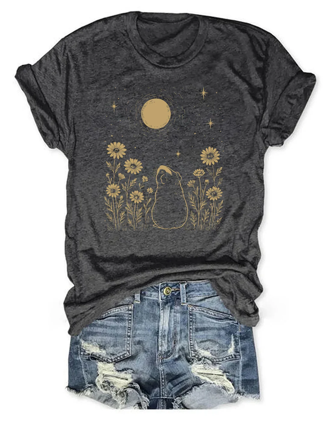 Night Flower Guinea Pig Moon T-shirt