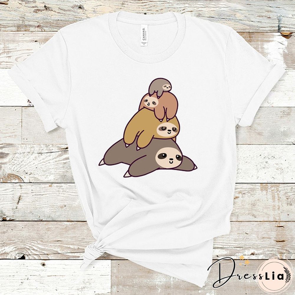 Funny sloth graphic print short sleeve Round-neck t-shirt fashion women men summer casual