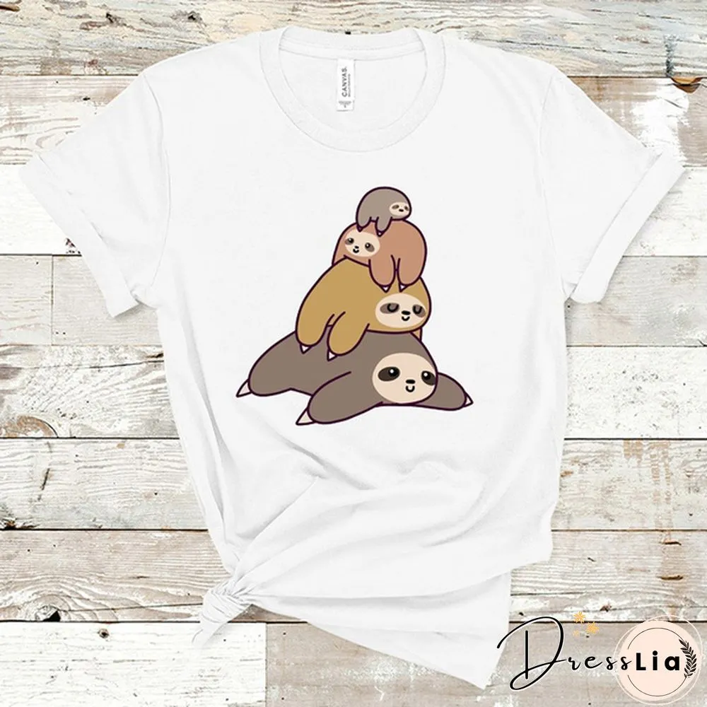 Funny sloth graphic print short sleeve Round-neck t-shirt fashion women men summer casual