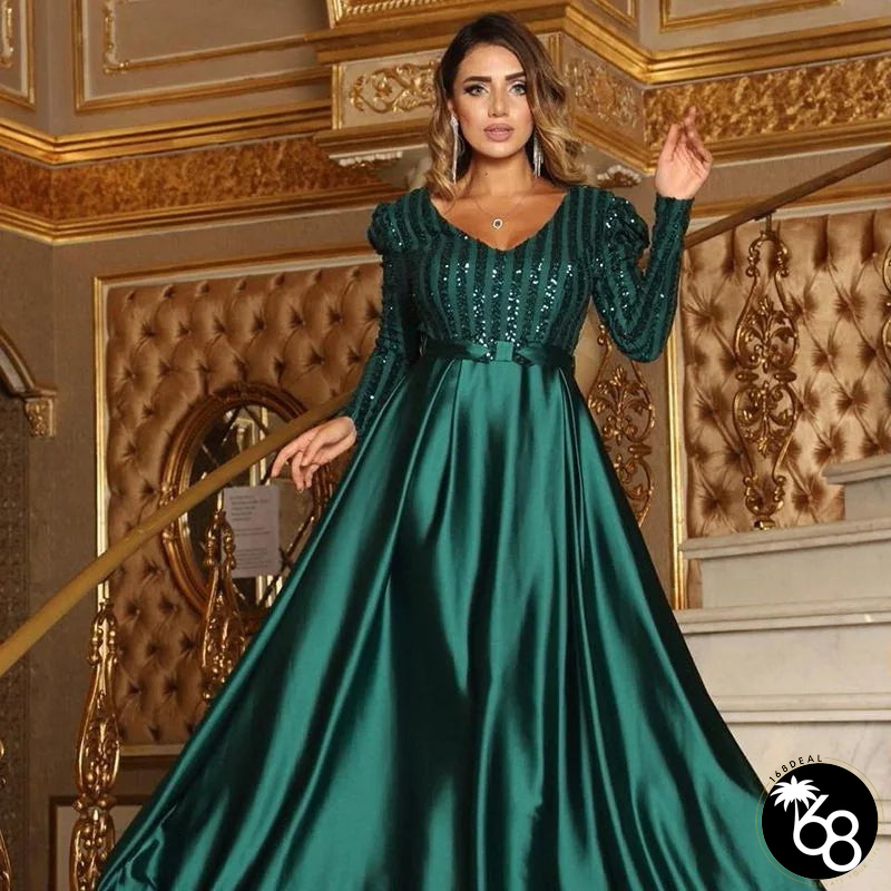 Women's Polyester V-Neck Long Sleeve Sequined Pattern Party Dress | 168DEAL